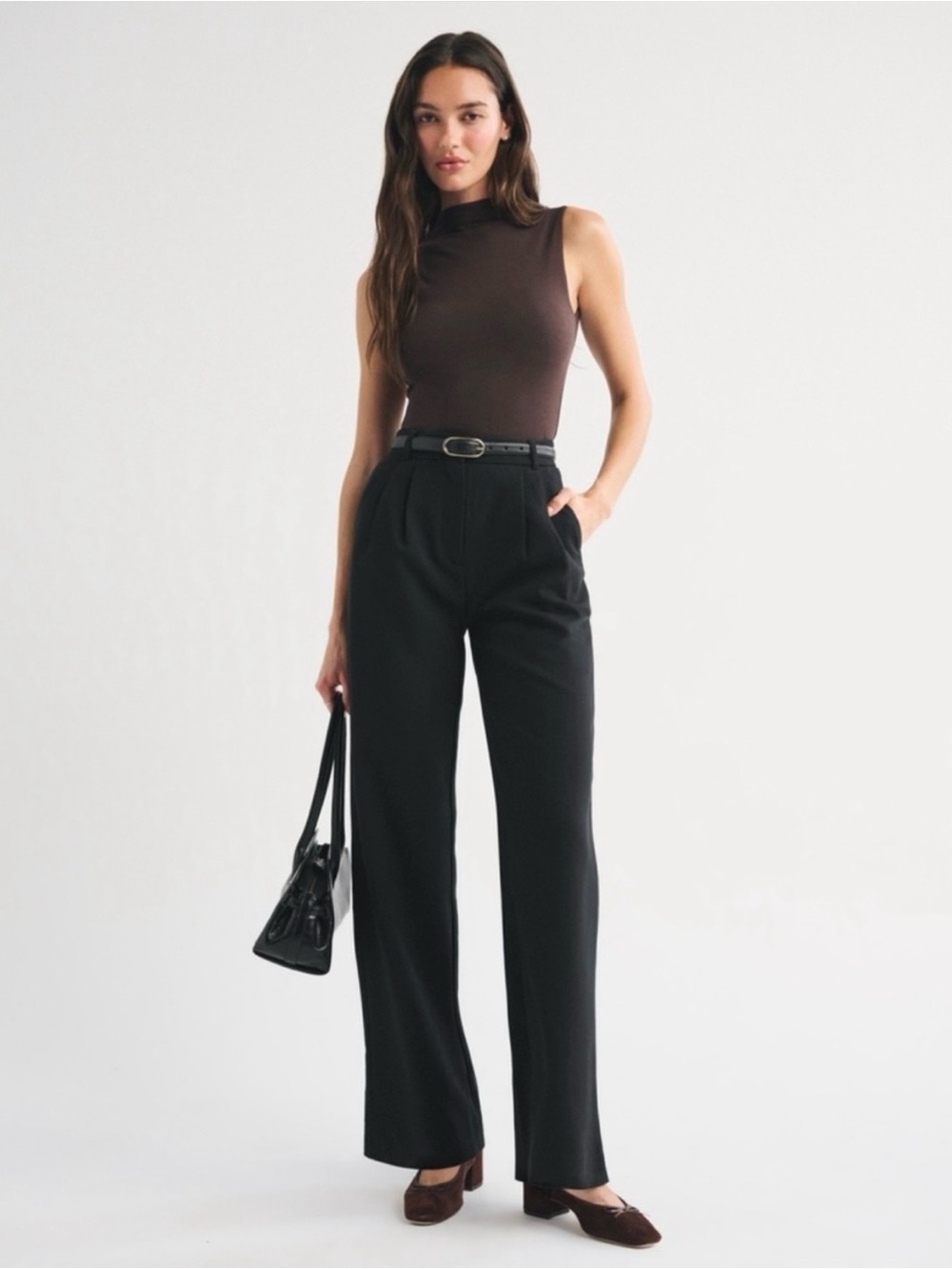 Abercrombie & Fitch Sloane Wide-Leg Trousers Black